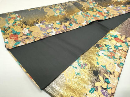 平和屋着物◎六通柄袋帯　唐織　花車文　黒地　金銀糸　正絹　逸品　DABE8715qa