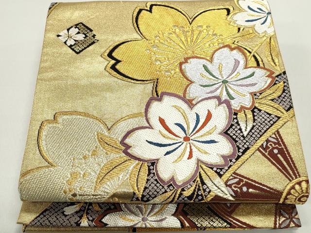 平和屋着物◎六通柄袋帯　唐織　舞桜片輪車文　金銀糸　正絹　逸品　DABE8717qa