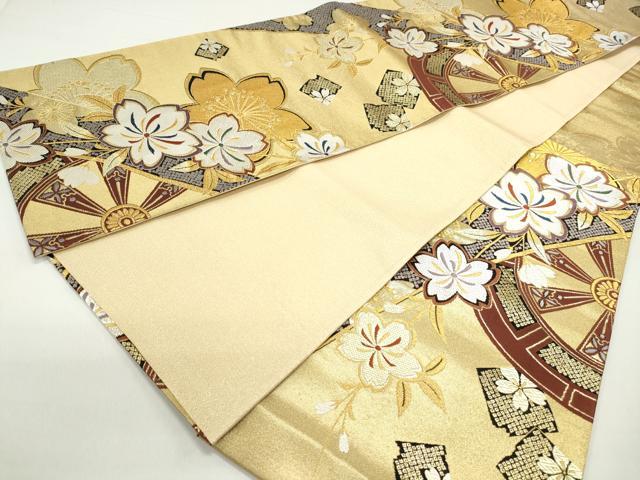 平和屋着物◎六通柄袋帯　唐織　舞桜片輪車文　金銀糸　正絹　逸品　DABE8717qa