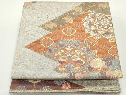 平和屋着物◎六通柄袋帯　唐織　鴛鴦　正倉院花文　金銀糸　正絹　逸品　DABE8725qa