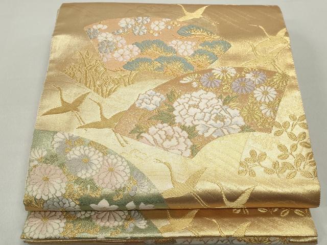 平和屋着物◎六通柄袋帯　唐織　地紙群れ鶴花文　金銀糸　全通箔　正絹　逸品　DABE8727qa