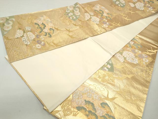 平和屋着物◎六通柄袋帯　唐織　地紙群れ鶴花文　金銀糸　全通箔　正絹　逸品　DABE8727qa