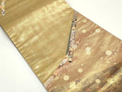 平和屋着物◎六通柄袋帯　唐織　笛の調べ　引箔　高蒔絵摺り出し箔　正絹　逸品　DABE8728qa