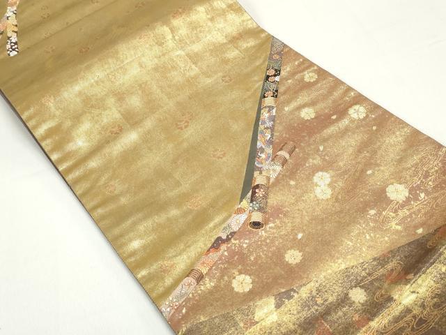 平和屋着物◎六通柄袋帯　唐織　笛の調べ　引箔　高蒔絵摺り出し箔　正絹　逸品　DABE8728qa
