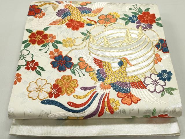 平和屋着物◎西陣　六通柄袋帯　唐織　花鳥糸車文　金銀糸　証紙付き　正絹　逸品　DABE8730qa