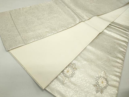 平和屋着物◎太鼓柄袋帯　総刺繍　御所車花文　金銀糸　正絹　逸品　DABE8732qa