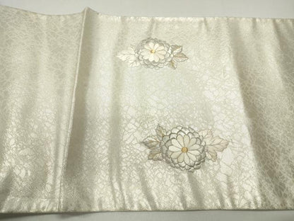 平和屋着物◎太鼓柄袋帯　総刺繍　御所車花文　金銀糸　正絹　逸品　DABE8732qa