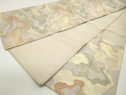 平和屋着物◎六通柄　京袋帯　道長文　金糸　正絹　逸品　DABE8743qa