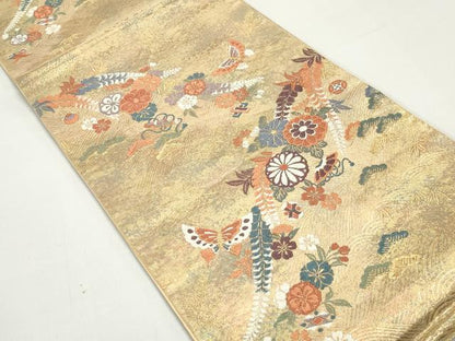 平和屋着物◎六通柄袋帯　唐織　金涛秀宝小袖文　金糸　正絹　逸品　DABE8745qa