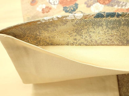 平和屋着物◎六通柄袋帯　唐織　金涛秀宝小袖文　金糸　正絹　逸品　DABE8745qa