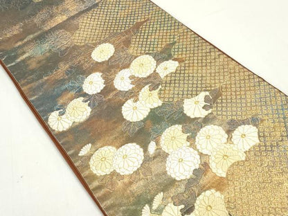 平和屋着物◎六通柄袋帯　唐織　雲重ね菊文　金糸　正絹　逸品　DABE8746qa