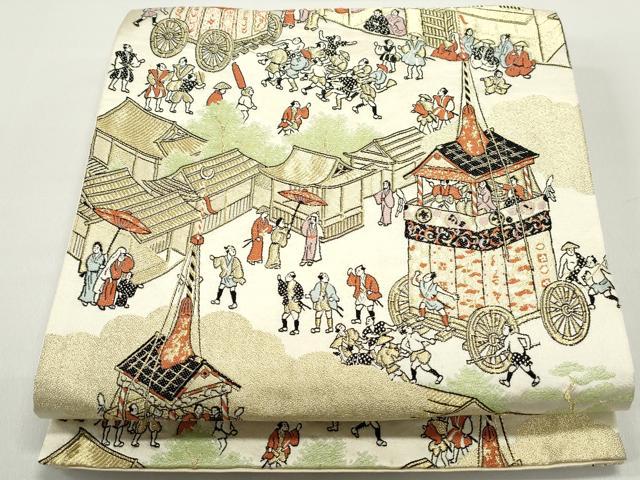 平和屋着物◎六通柄袋帯　唐織　祇園祭山鉾巡行　金糸　正絹　逸品　DABE8754qa