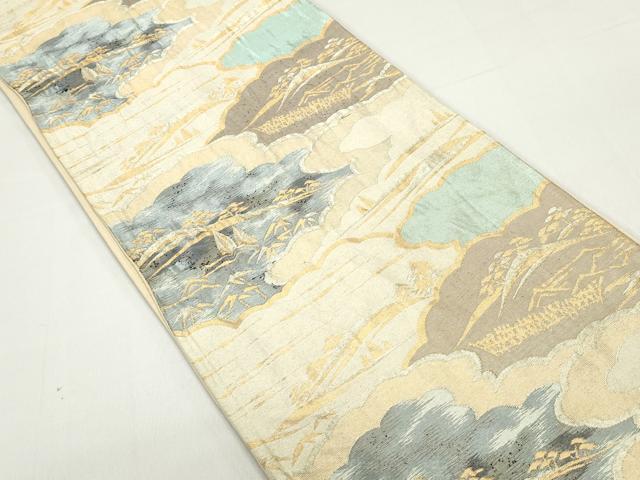 平和屋着物◎六通柄袋帯　雲取り風景文　金銀糸　正絹　逸品　DABE8756qa