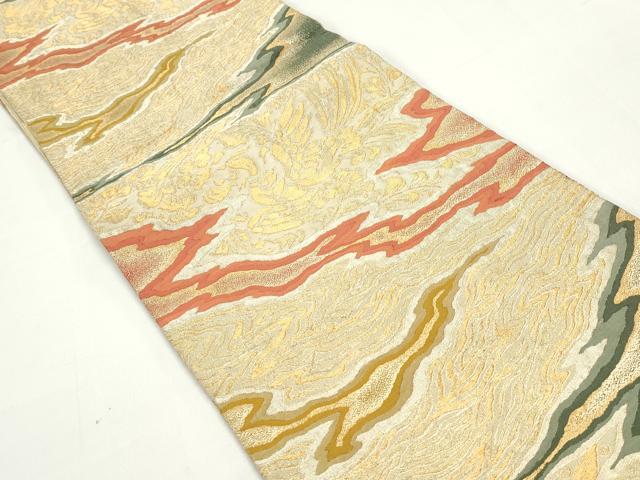 平和屋着物◎六通柄袋帯　更紗花鳥文　金銀糸　正絹　逸品　DABE8765qa