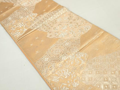 平和屋着物◎六通柄袋帯　道長吉祥花文　銀糸　正絹　逸品　DABE8774qa