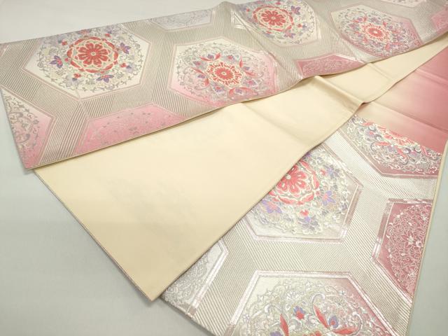 平和屋着物◎六通柄袋帯　唐織　亀甲　正倉院花文　銀糸　正絹　逸品　DABE8779qa