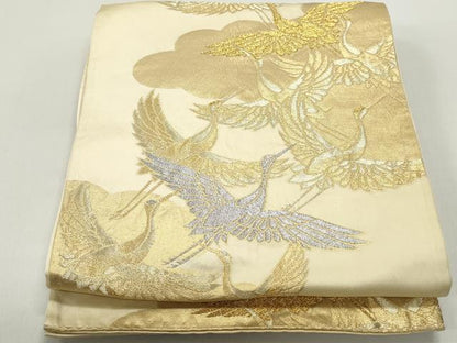 平和屋着物◎六通柄袋帯　飛鶴　金銀糸　正絹　逸品　DABE8782qa