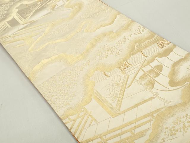平和屋着物◎両面　全通柄袋帯　風景文　金糸　正絹　逸品　DABE8784qa