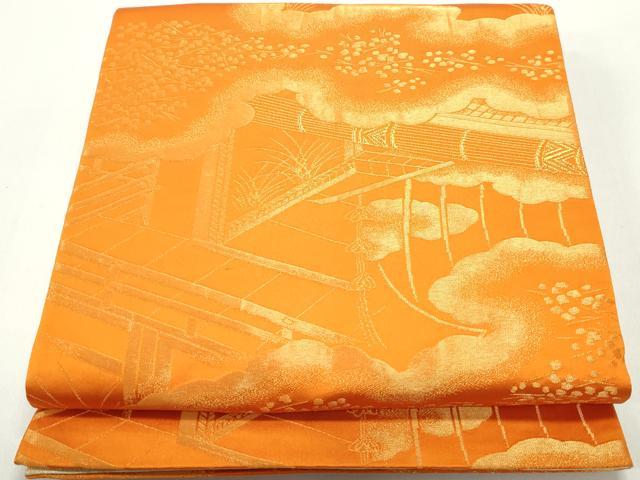 平和屋着物◎両面　全通柄袋帯　風景文　金糸　正絹　逸品　DABE8784qa