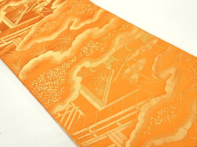 平和屋着物◎両面　全通柄袋帯　風景文　金糸　正絹　逸品　DABE8784qa