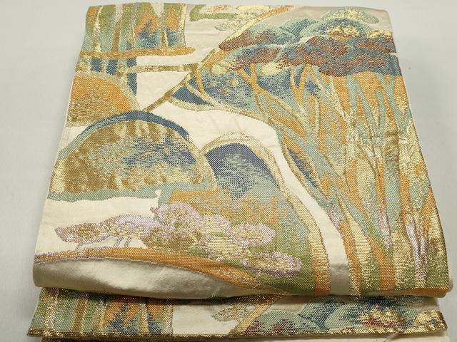 平和屋着物◎六通柄　京袋帯　風景樹林文　金糸　正絹　逸品　DABE8789qa