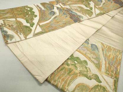 平和屋着物◎六通柄　京袋帯　風景樹林文　金糸　正絹　逸品　DABE8789qa