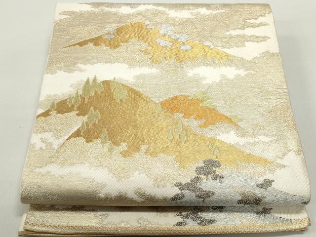 平和屋着物◎六通柄　本袋帯　重ね山風景文　金銀糸　正絹　逸品　DABE8793qa
