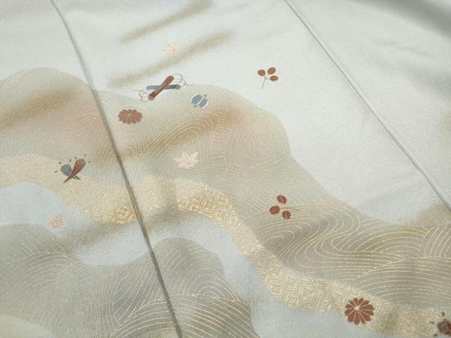 平和屋着物▽訪問着　単衣　駒刺繍　宝尽くし　暈し染め　正絹　逸品　AABG7652ck 平和屋着物○訪問着 辻が花 暈し染め 金彩 正絹 逸品 CAAW7652yc