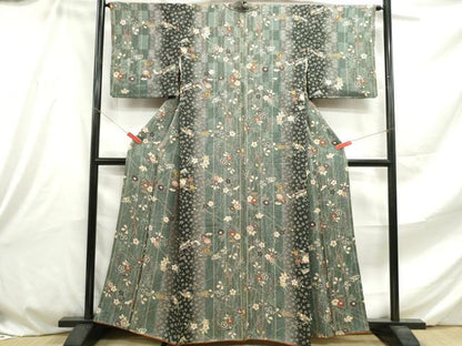 平和屋着物■上質な小紋 扇面枝花間道 暈し染め 金彩 正絹 逸品 DABE8805qa