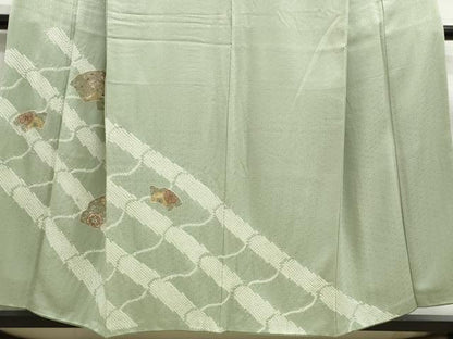 平和屋着物■中国三大刺繍 スワトウ刺繍 汕頭刺繍 訪問着 絞り 地紙花文 金彩 正絹 逸品 DABE8810qa