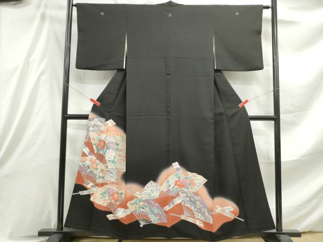 平和屋着物■豪華黒留袖 刺繍 扇面花文 暈し染め 銀彩 正絹 逸品 DABE8841qa