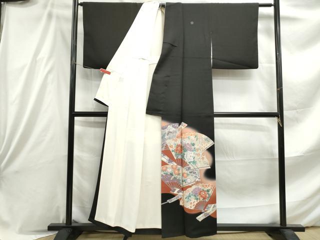 平和屋着物■豪華黒留袖 刺繍 扇面花文 暈し染め 銀彩 正絹 逸品 DABE8841qa