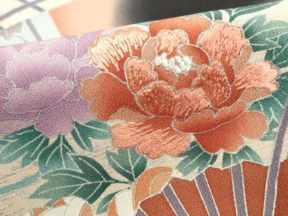 平和屋着物■豪華黒留袖 刺繍 扇面花文 暈し染め 銀彩 正絹 逸品 DABE8841qa