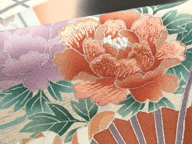 平和屋着物■豪華黒留袖 刺繍 扇面花文 暈し染め 銀彩 正絹 逸品 DABE8841qa