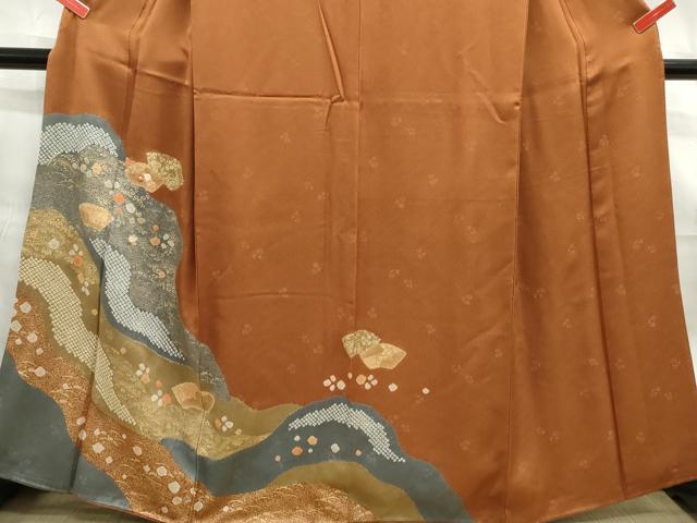 平和屋着物□訪問着 絞り 刺繍 道長地紙花文 金彩 正絹 逸品