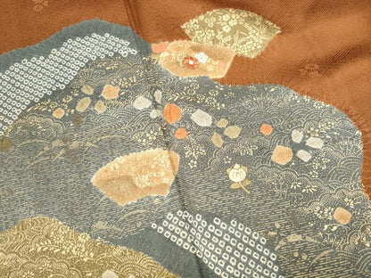 平和屋着物■訪問着 絞り 刺繍 道長地紙花文 金彩 正絹 逸品 DABE8862qa