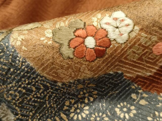 平和屋着物□訪問着 絞り 刺繍 道長地紙花文 金彩 正絹 逸品