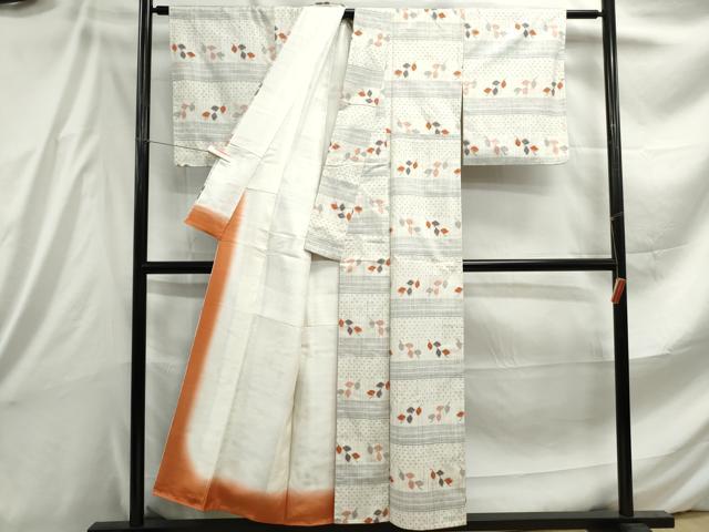 平和屋着物■上質な紬 横段枝葉文 正絹 逸品 DABE8870qa