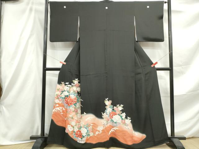 平和屋着物■豪華黒留袖 立波花文 暈し染め 正絹 逸品 DABE8914qa
