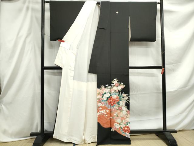 平和屋着物■豪華黒留袖 立波花文 暈し染め 正絹 逸品 DABE8914qa