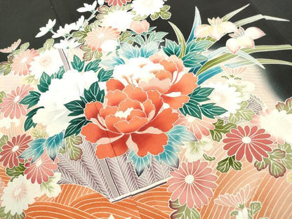 平和屋着物■豪華黒留袖 立波花文 暈し染め 正絹 逸品 DABE8914qa