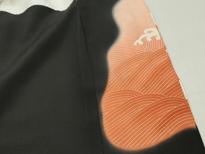 平和屋着物■豪華黒留袖 立波花文 暈し染め 正絹 逸品 DABE8914qa
