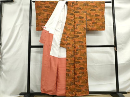 平和屋着物■上質な小紋 型染め 器物文 鬼しぼ縮緬 正絹 逸品 DABE8922qa