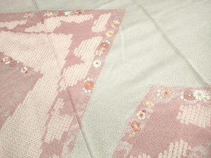平和屋着物■訪問着 絞り 刺繍 舞花文 銀彩 正絹 逸品 DABE8923qa