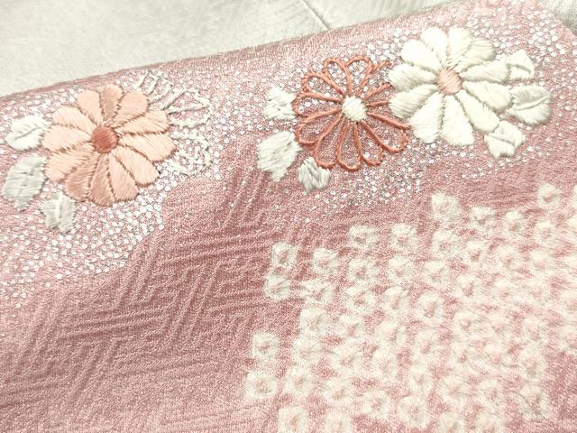 平和屋着物■訪問着 絞り 刺繍 舞花文 銀彩 正絹 逸品 DABE8923qa