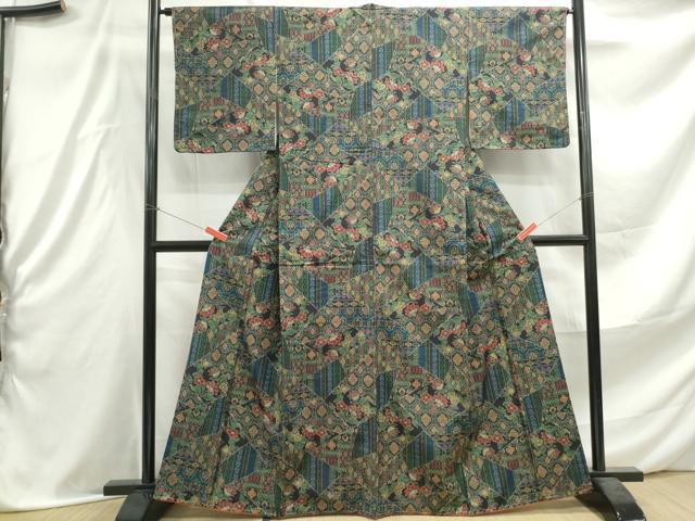 平和屋着物■上質な紬 切嵌花文 正絹 逸品 DABE8926qa