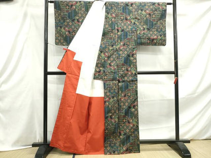 平和屋着物■上質な紬 切嵌花文 正絹 逸品 DABE8926qa