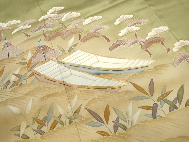 平和屋着物■訪問着 駒刺繍 筏浜松文 暈し染め 金彩 正絹 逸品 DABE8930qa