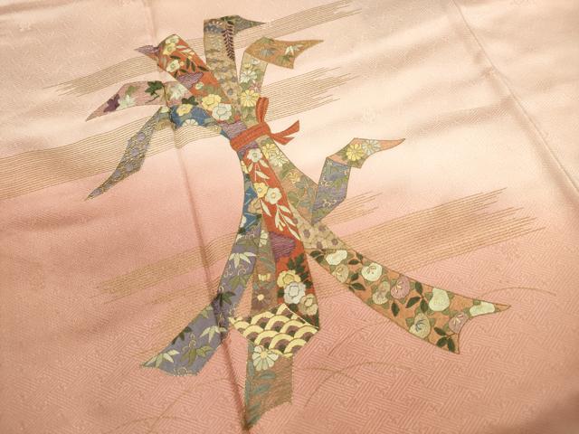 平和屋着物■訪問着 刺繍 束ね熨斗花文 暈し染め 金彩 正絹 逸品 DABE8933qa