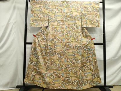 平和屋着物■上質な小紋 人物風景文 暈し染め 金彩 正絹 逸品 DABE8938qa